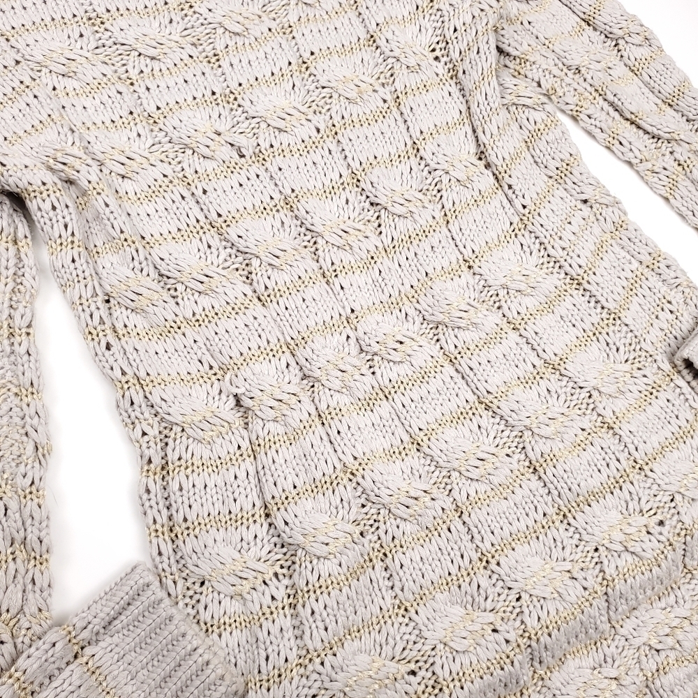 Karlie Tan Gold Striped Cable Knit Long Sweater Sz S - Picture 15 of 16